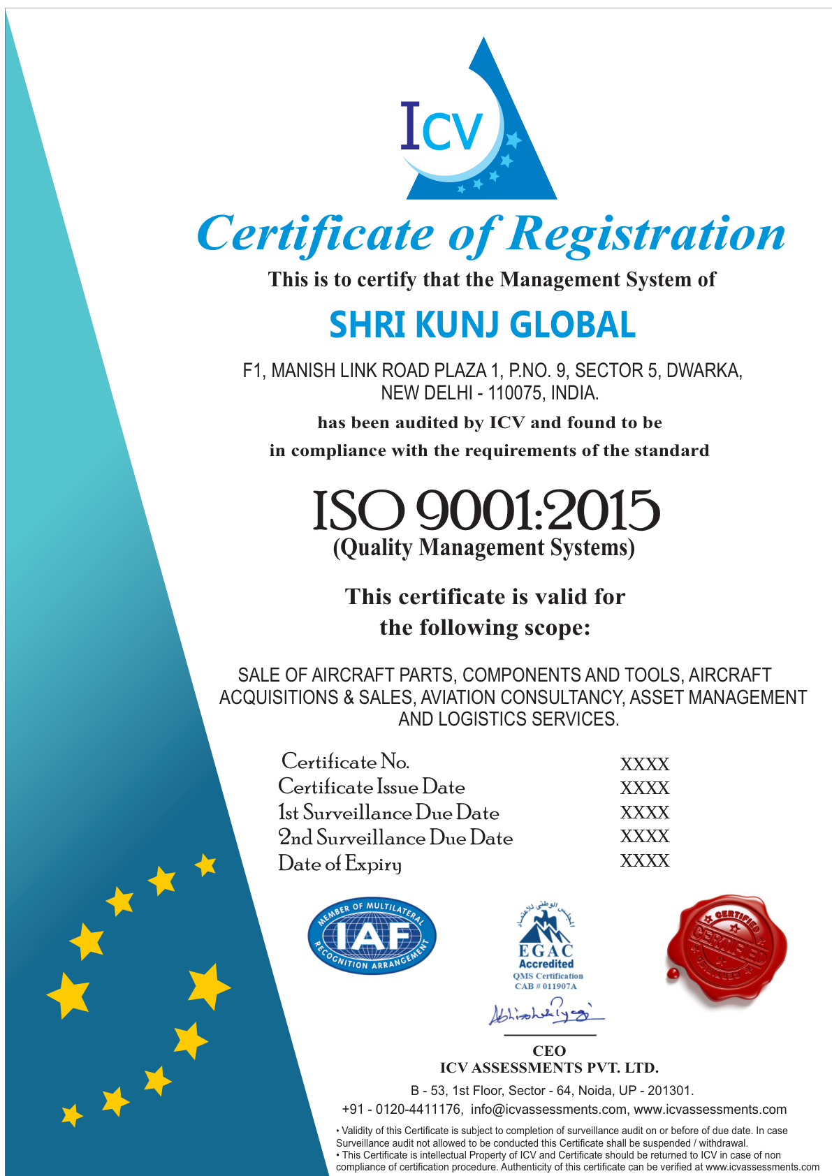 ISO 9001:2015 Quality Management System certificate